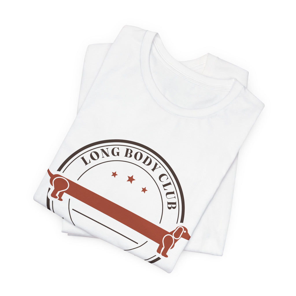 Long Body Club retro badge dachshund t-shirt in White, folded