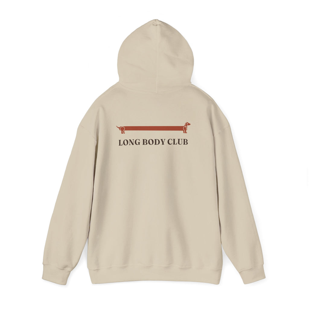 Long Body Club extra-long dachshund hoodie in Sand, folded