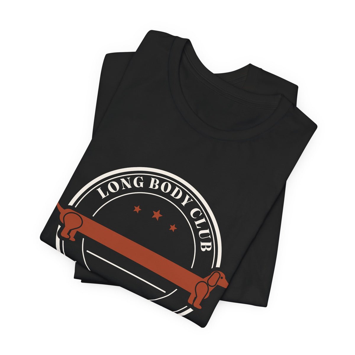 Long Body Club retro badge dachshund t-shirt in Black, folded