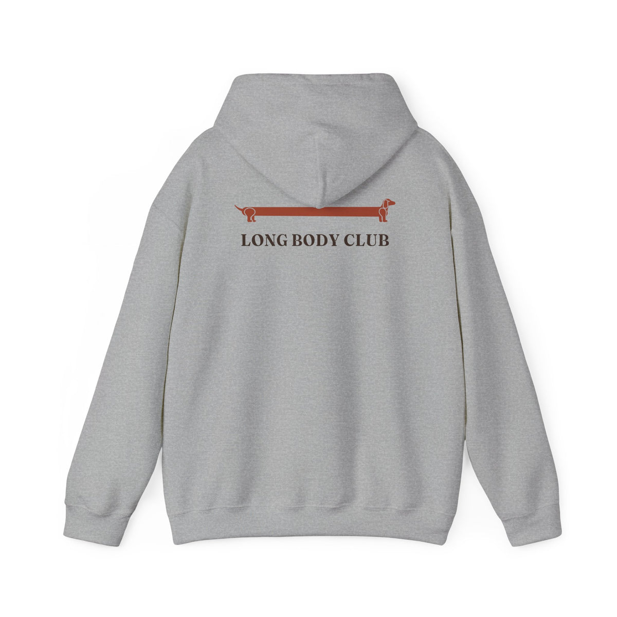 Long Body Club extra-long dachshund hoodie in Sport Grey, back view