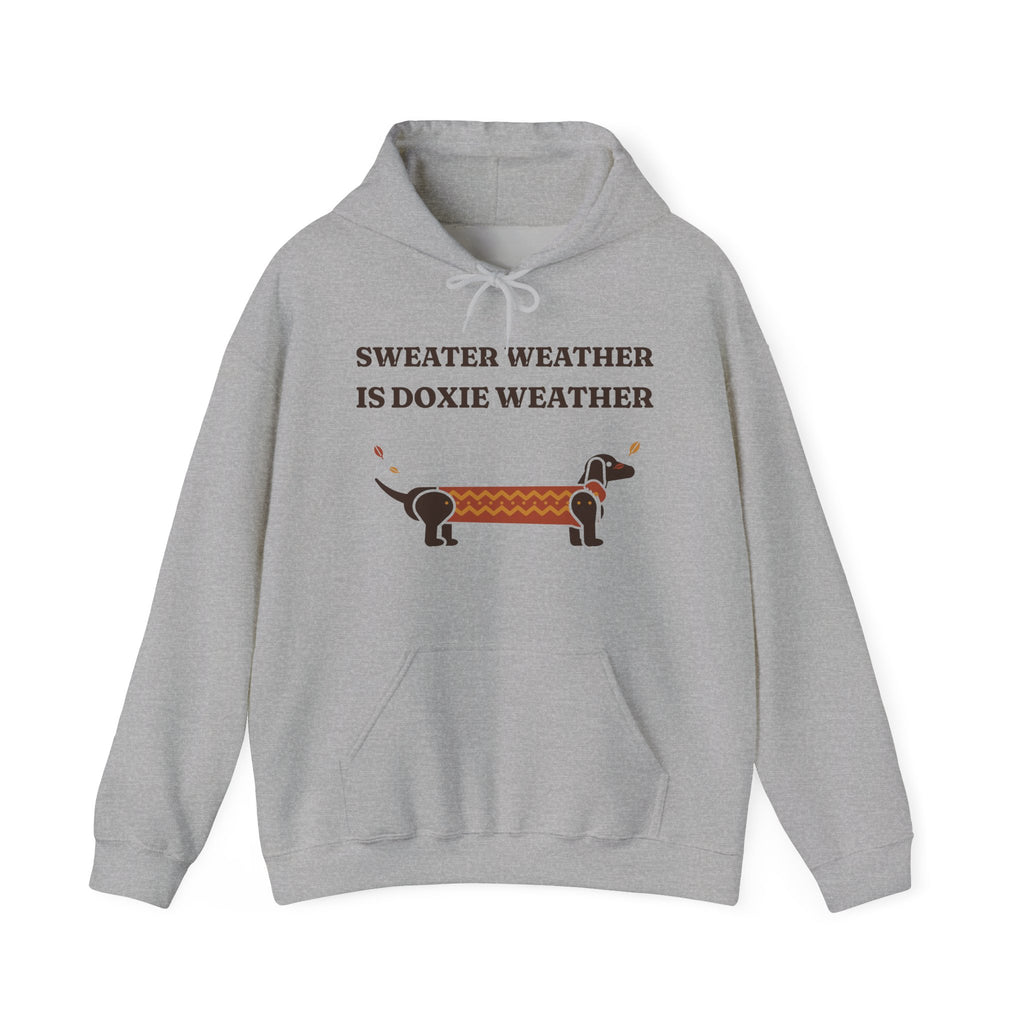 Sweater Weather Is Doxie Weather dachshund hoodie in Sport Grey, front view