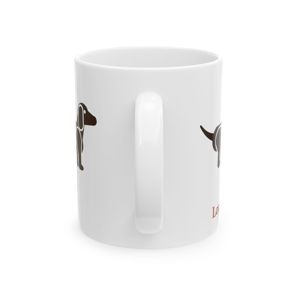 Longest Dog on Any Mug wraparound dachshund coffee mug, back view