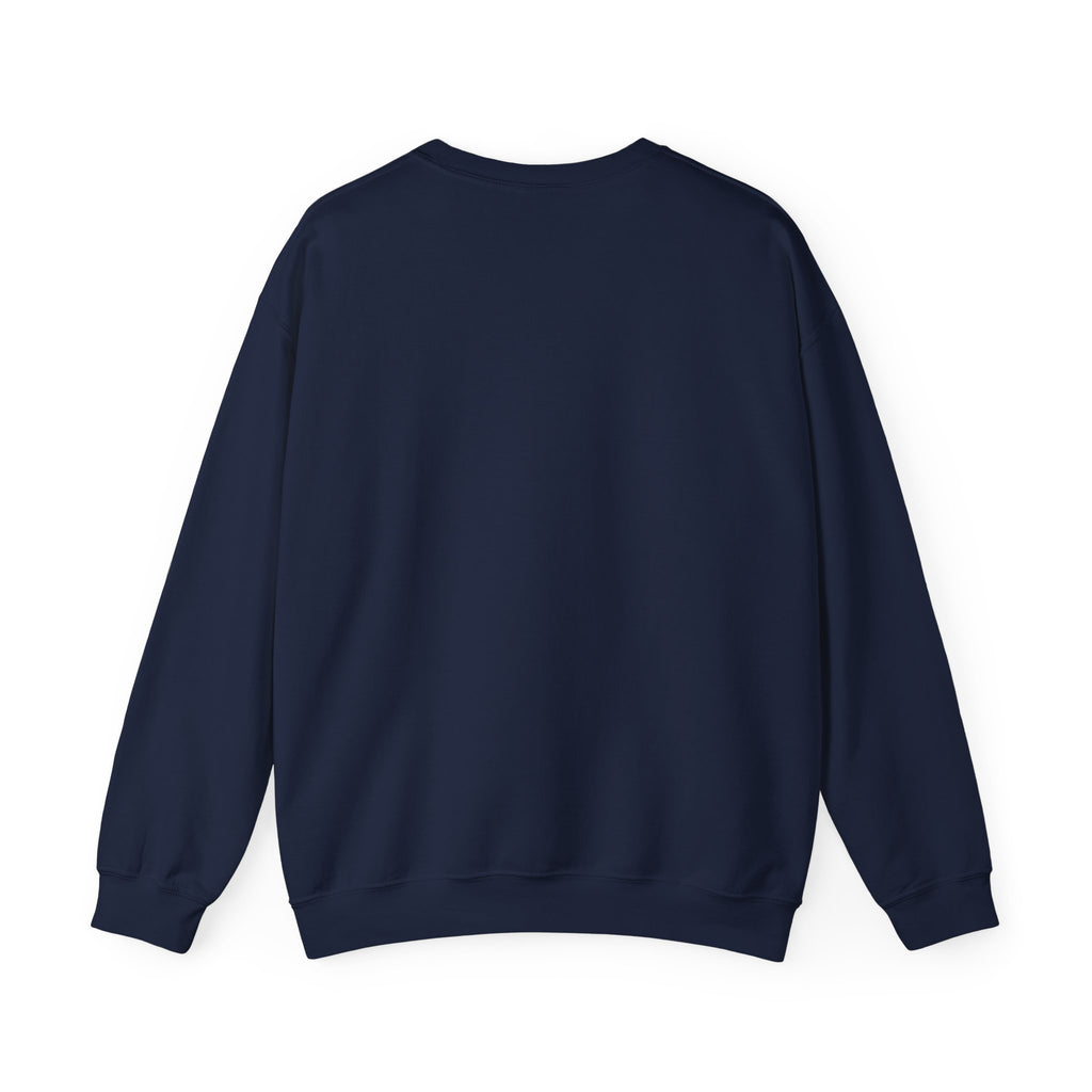 Stretch Mode On funny dachshund crewneck sweatshirt in Navy, back view