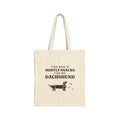 This Bag Is Mostly Snacks for My Dachshund funny canvas tote bag, front