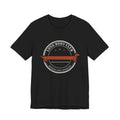 Long Body Club retro badge dachshund t-shirt in Black, front view