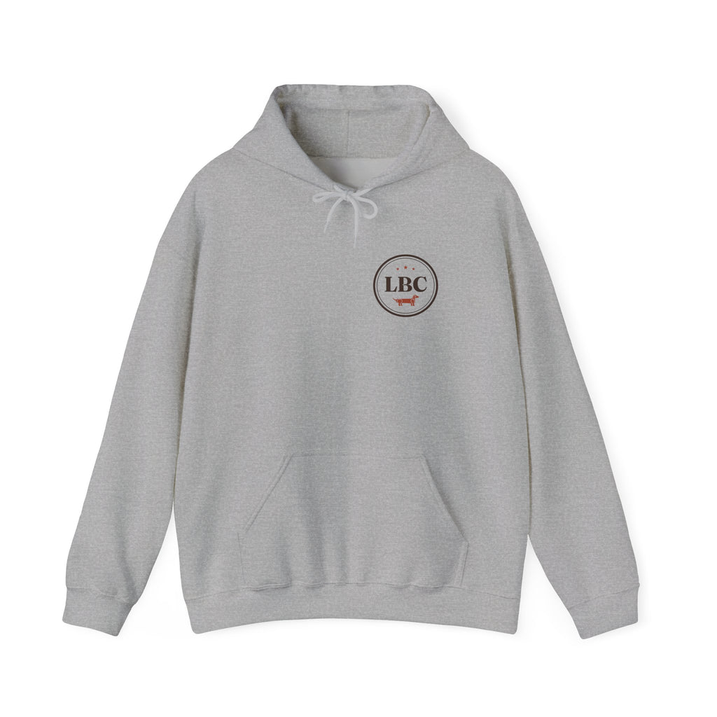 Long Body Club extra-long dachshund hoodie in Sport Grey, front view