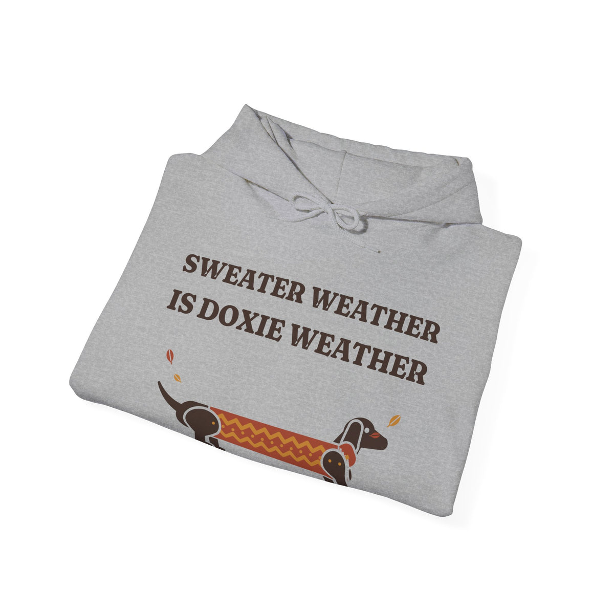 Sweater Weather Is Doxie Weather dachshund hoodie in Sport Grey, flat lay