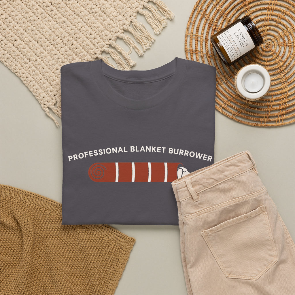 Professional Blanket Burrower funny dachshund t-shirt in Charcoal, flat lay