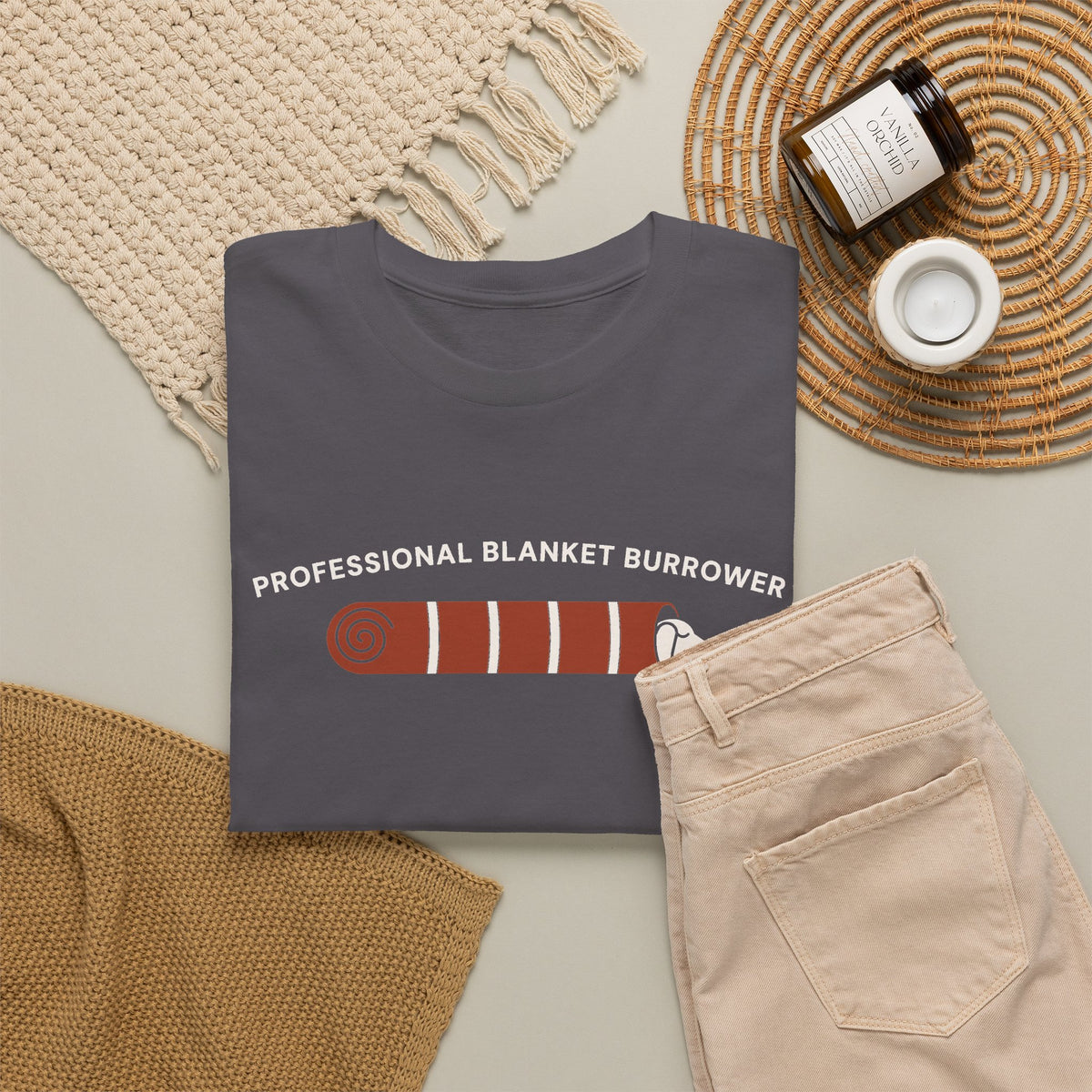 Professional Blanket Burrower funny dachshund t-shirt in Charcoal, flat lay