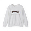 Stretch Mode On funny dachshund crewneck sweatshirt in Ash, front view