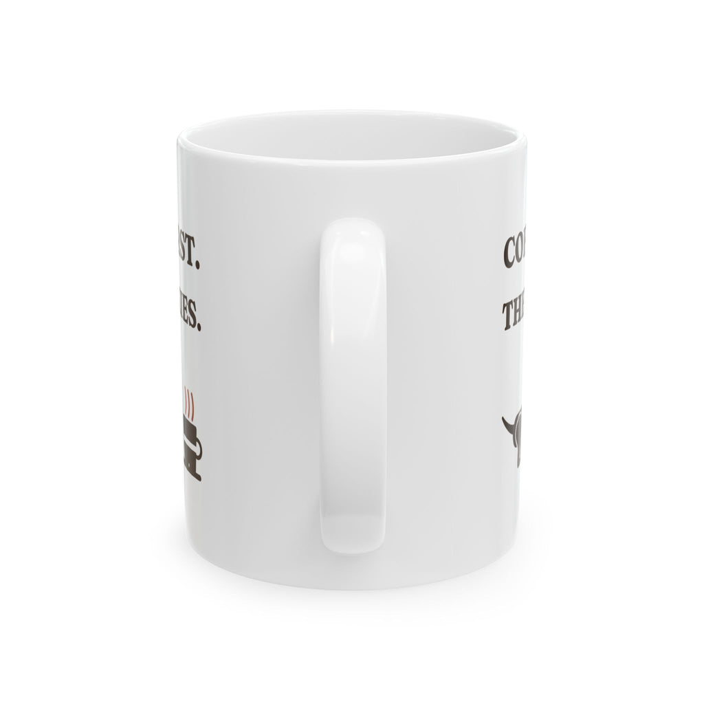 Coffee First, Then Walkies funny dachshund coffee mug, back view