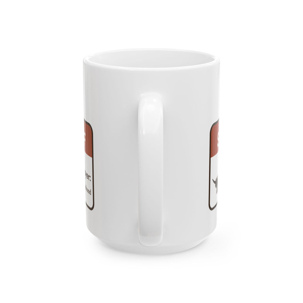 My Dachshund Thinks I'm Staff funny dachshund coffee mug, back view